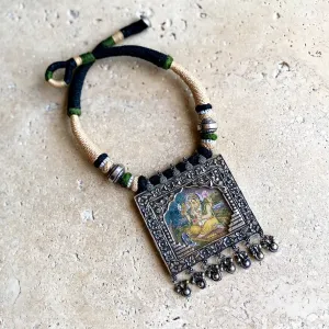 Silver Ganesh Miniature Painting Necklace