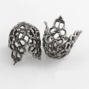 Silver plated brass filigree four petal bead cap. 12x11mm. Pkg. of 4. B9-2292s