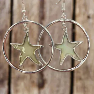 Silvertone Circle Starfish Earrings OE1958-SV
