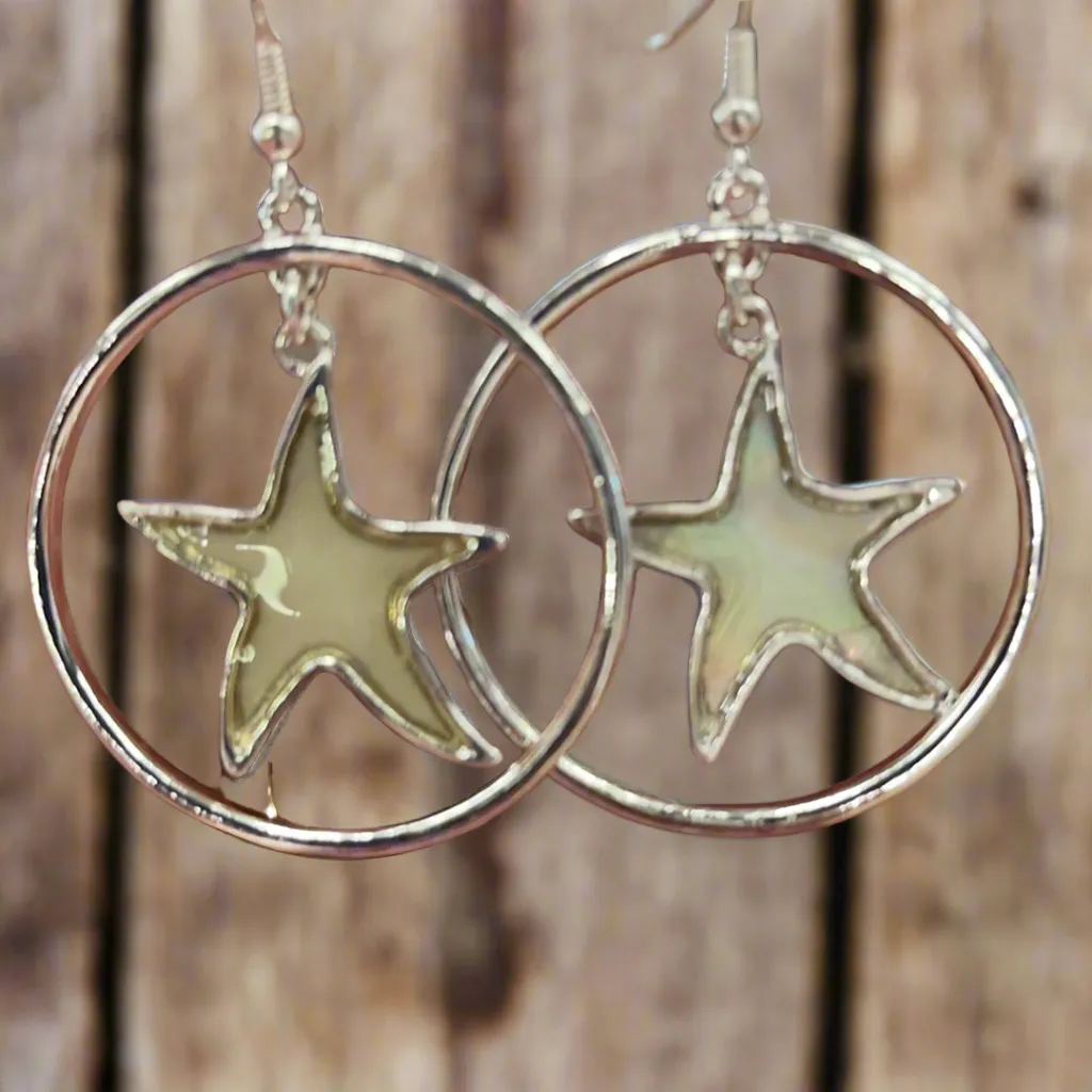 Silvertone Circle Starfish Earrings OE1958-SV