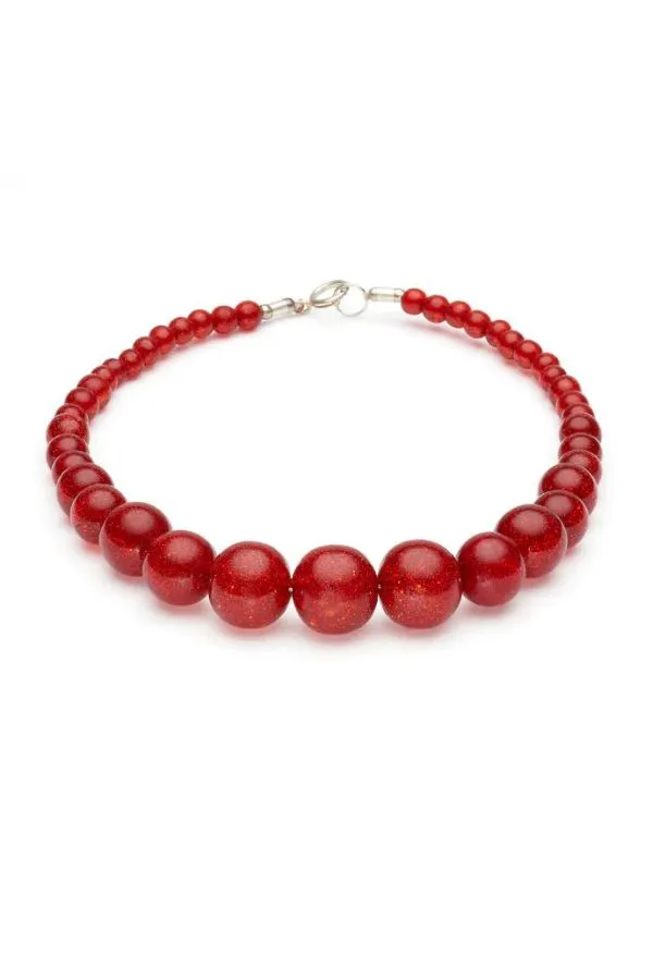 Splendette Red Glitter Beads Necklace
