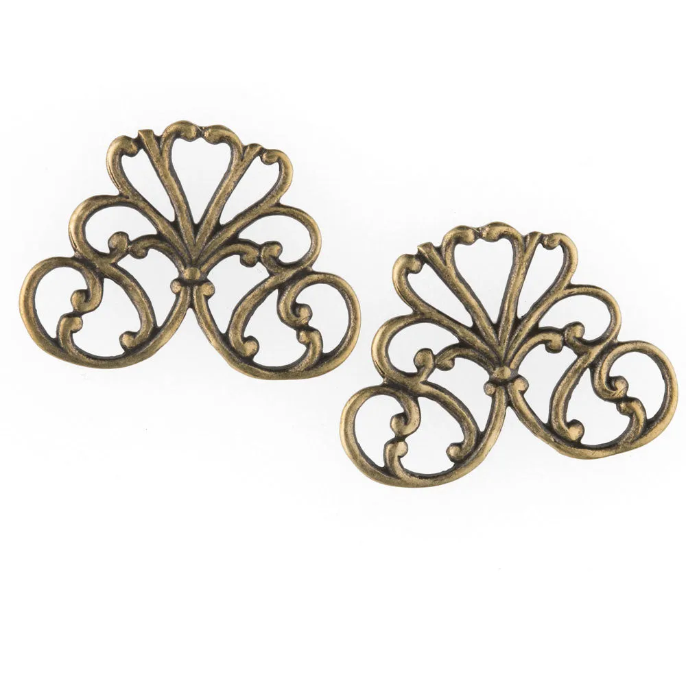 Stamped oxidized brass filigree connector 22x16mm. Package of 2. b9-2410(e)
