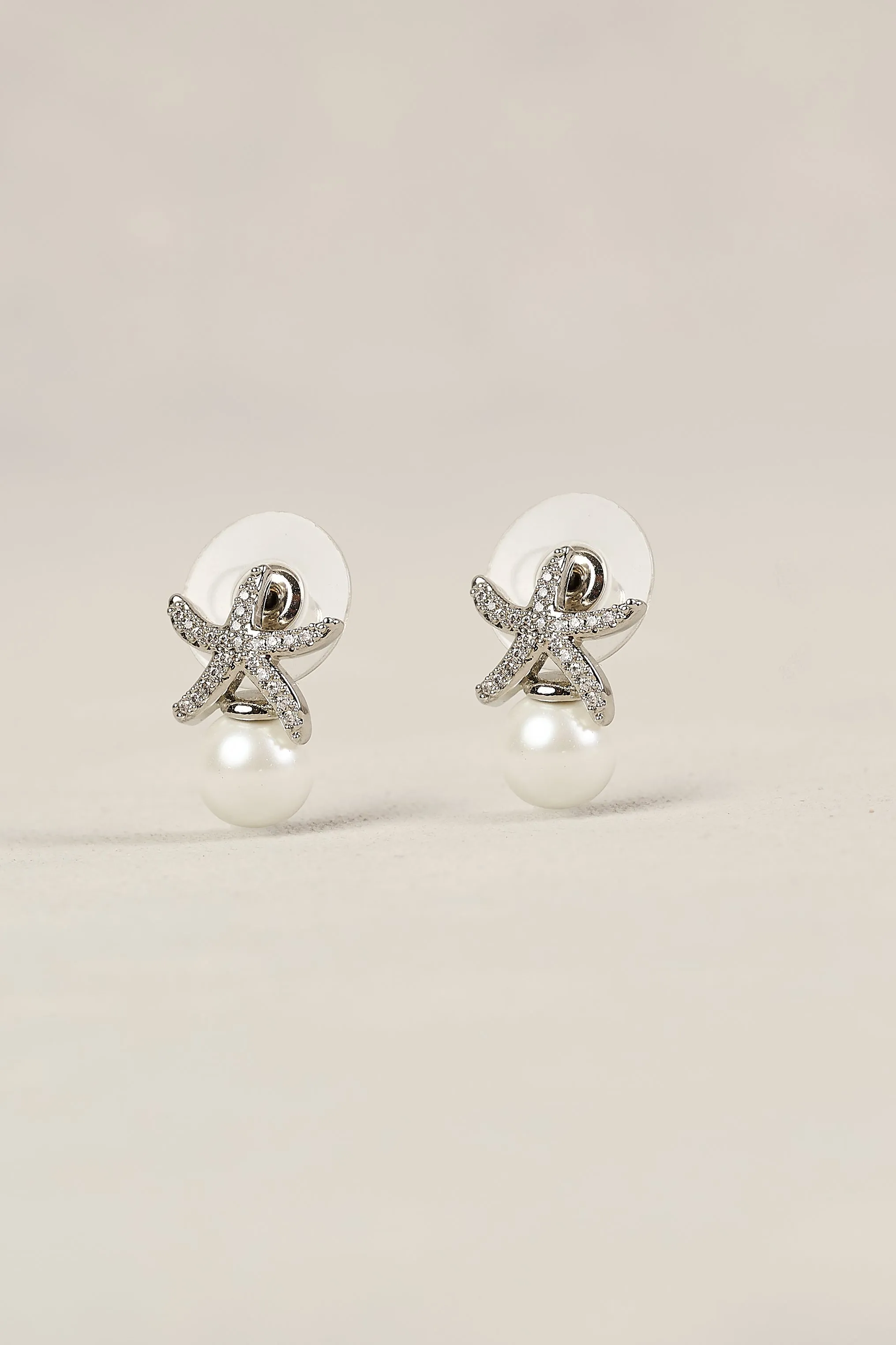 Starfish Pearl Stud Earrings - Silver