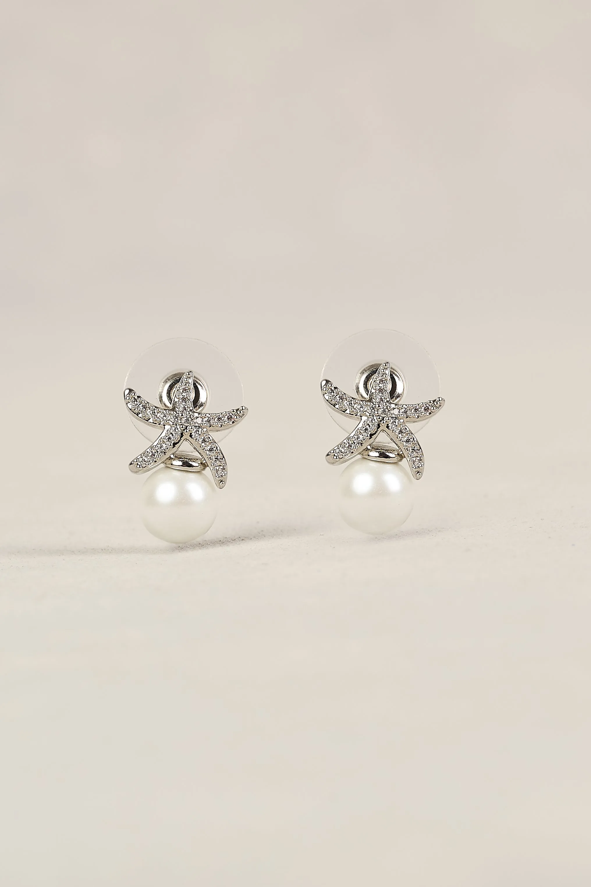 Starfish Pearl Stud Earrings - Silver