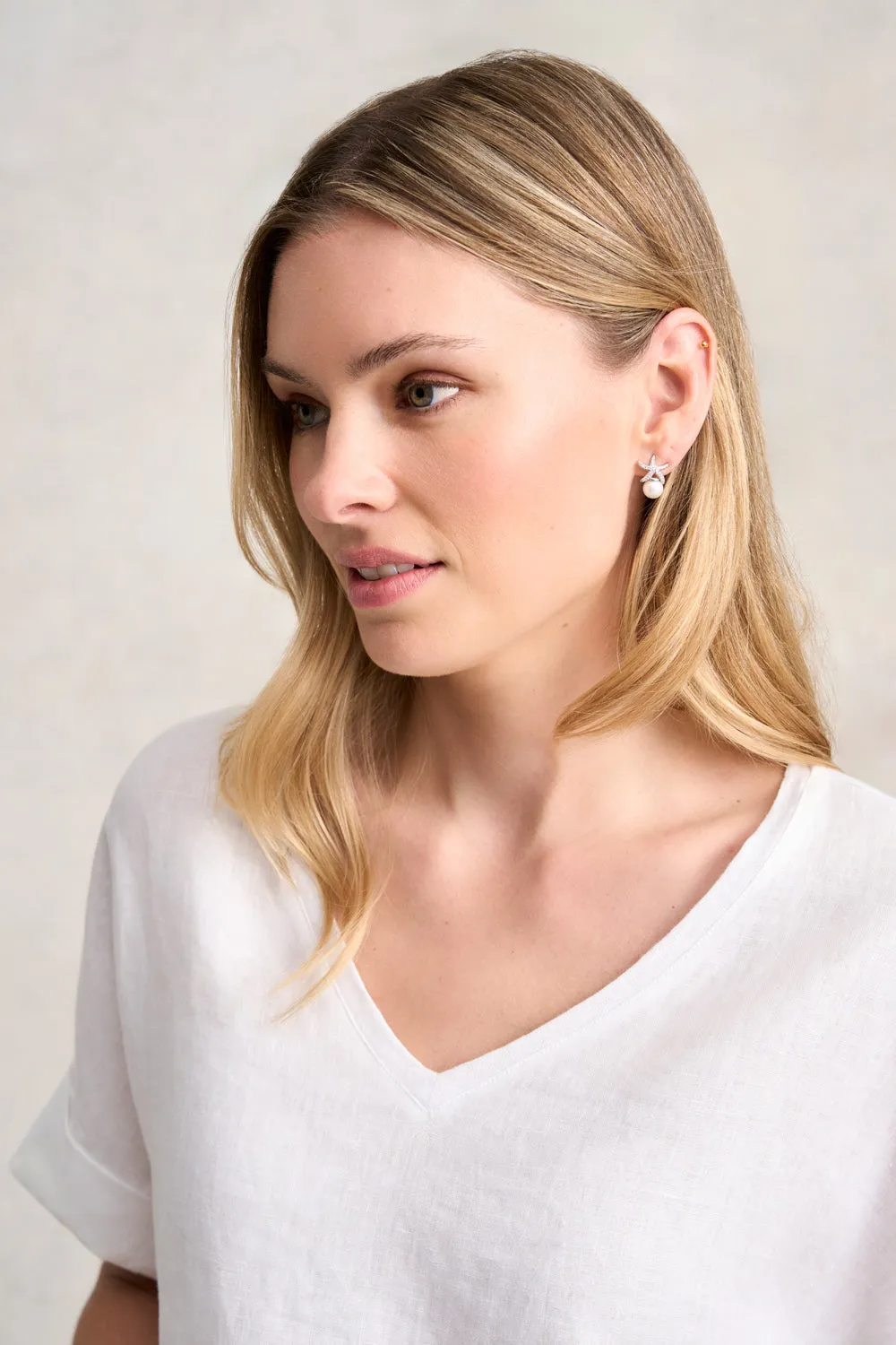Starfish Pearl Stud Earrings - Silver