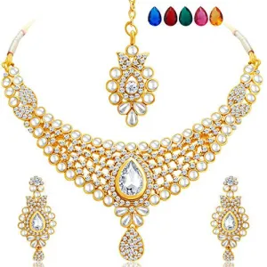 Sukkhi Elegant Gold Plated AD Necklace Set with Set of 5 Changeable Stone for Women