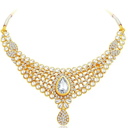 Sukkhi Elegant Gold Plated AD Necklace Set with Set of 5 Changeable Stone for Women