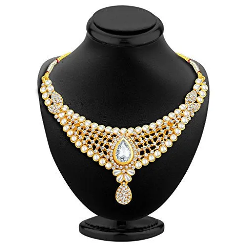 Sukkhi Elegant Gold Plated AD Necklace Set with Set of 5 Changeable Stone for Women