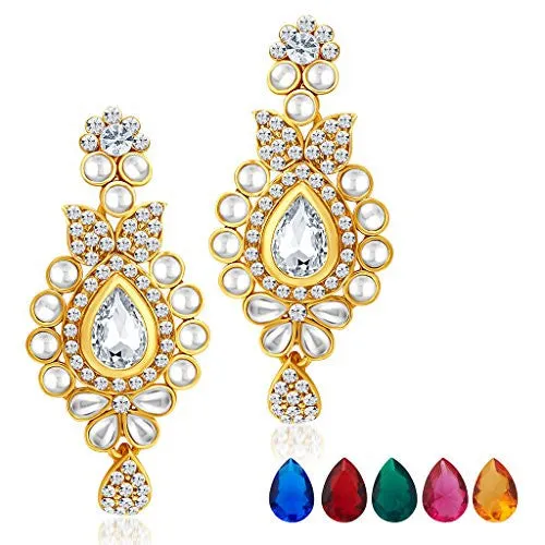 Sukkhi Elegant Gold Plated AD Necklace Set with Set of 5 Changeable Stone for Women
