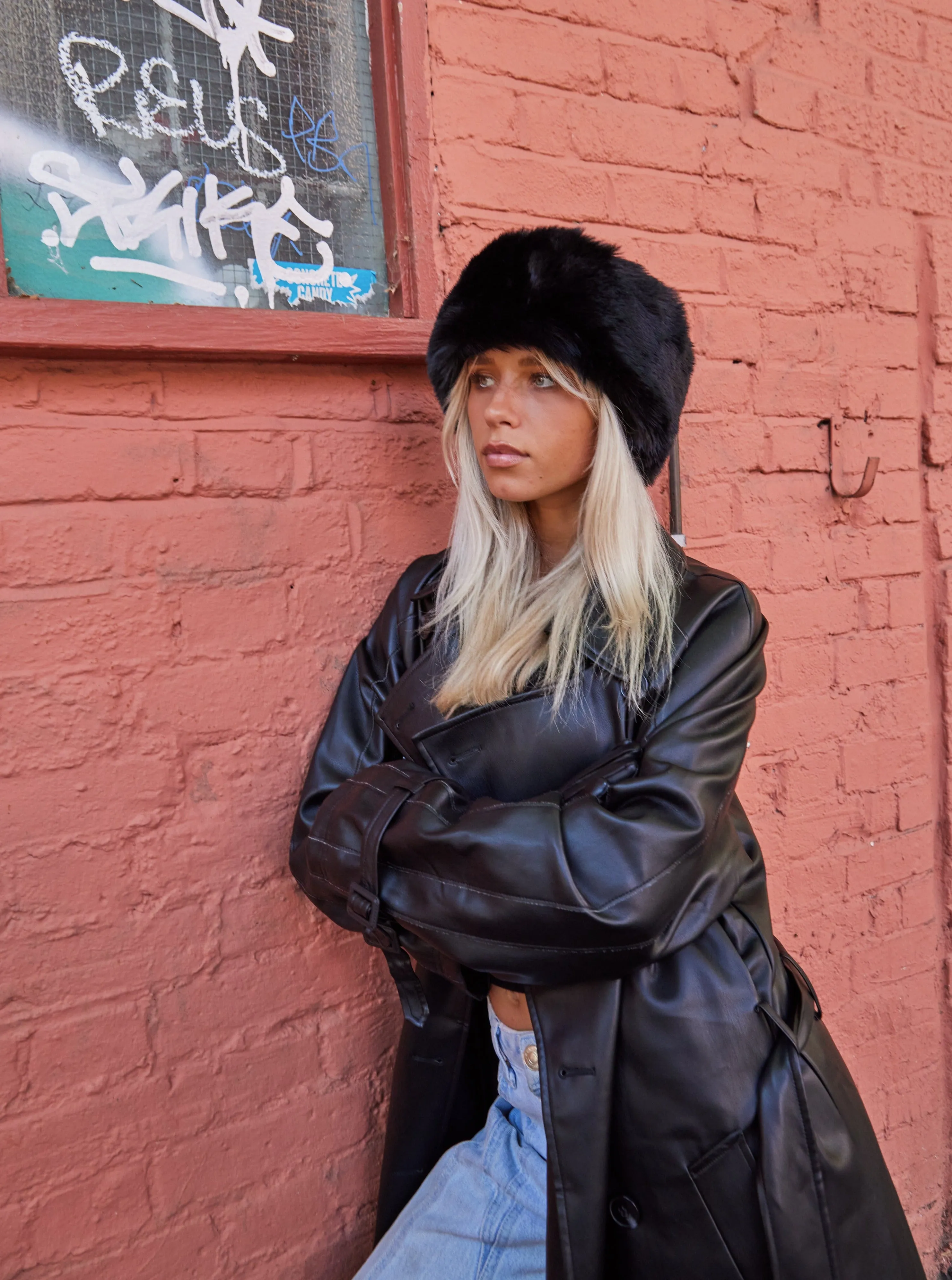 Super Fluffy Faux Fur Headband in Black