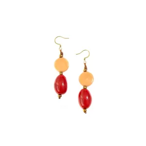Tagua Sari Earrings - Red & Peach