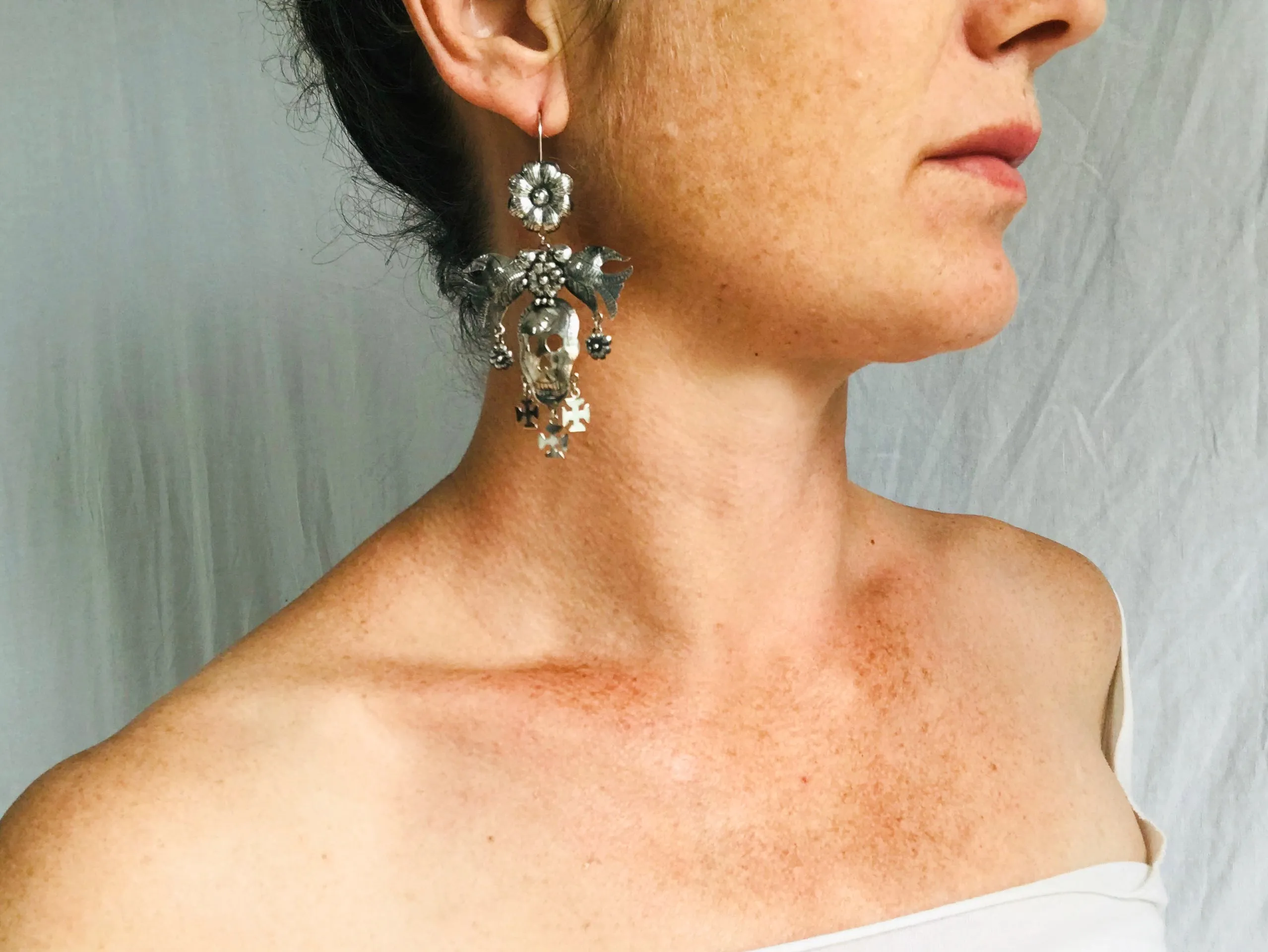Taxco Calavera Earrings. Skull. Sterling. Mexico. Frida Kahlo
