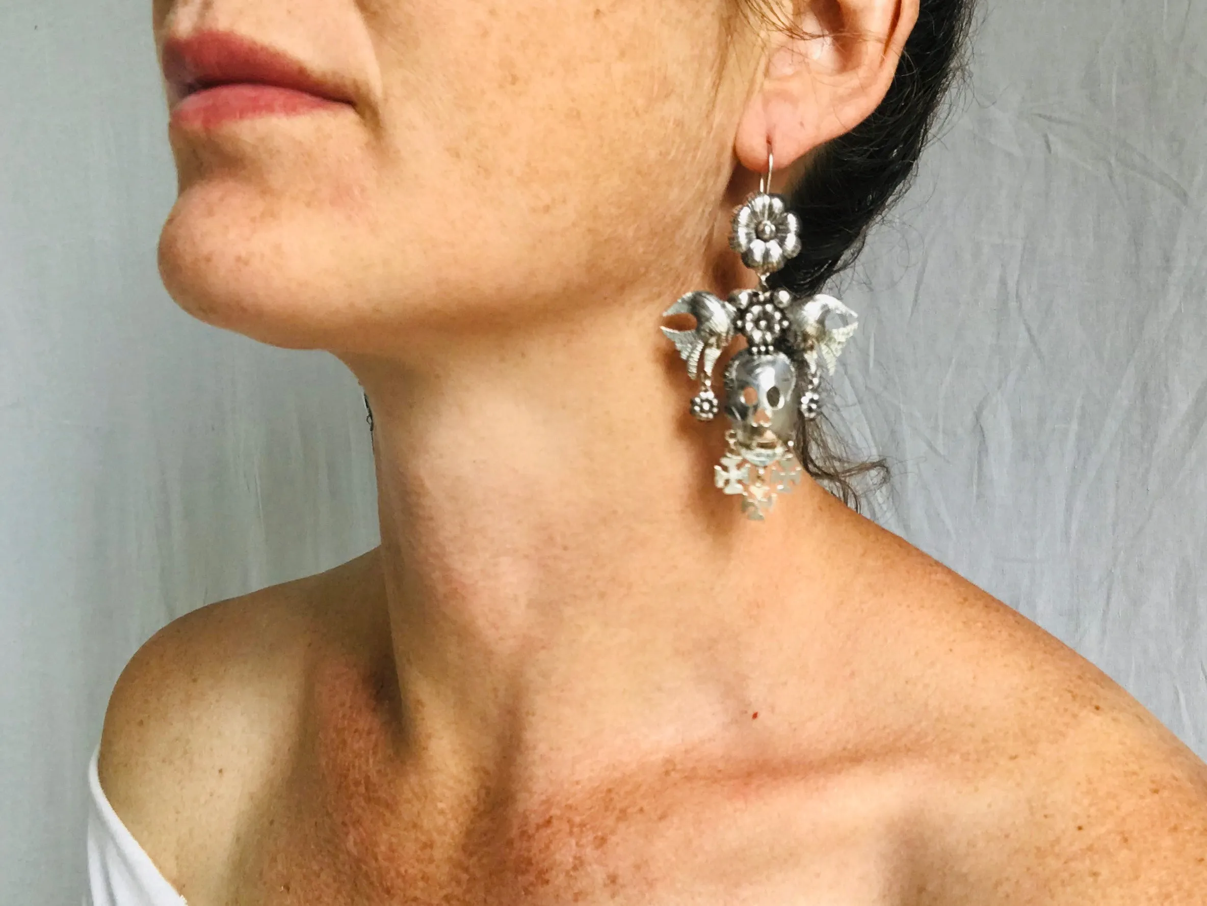 Taxco Calavera Earrings. Skull. Sterling. Mexico. Frida Kahlo