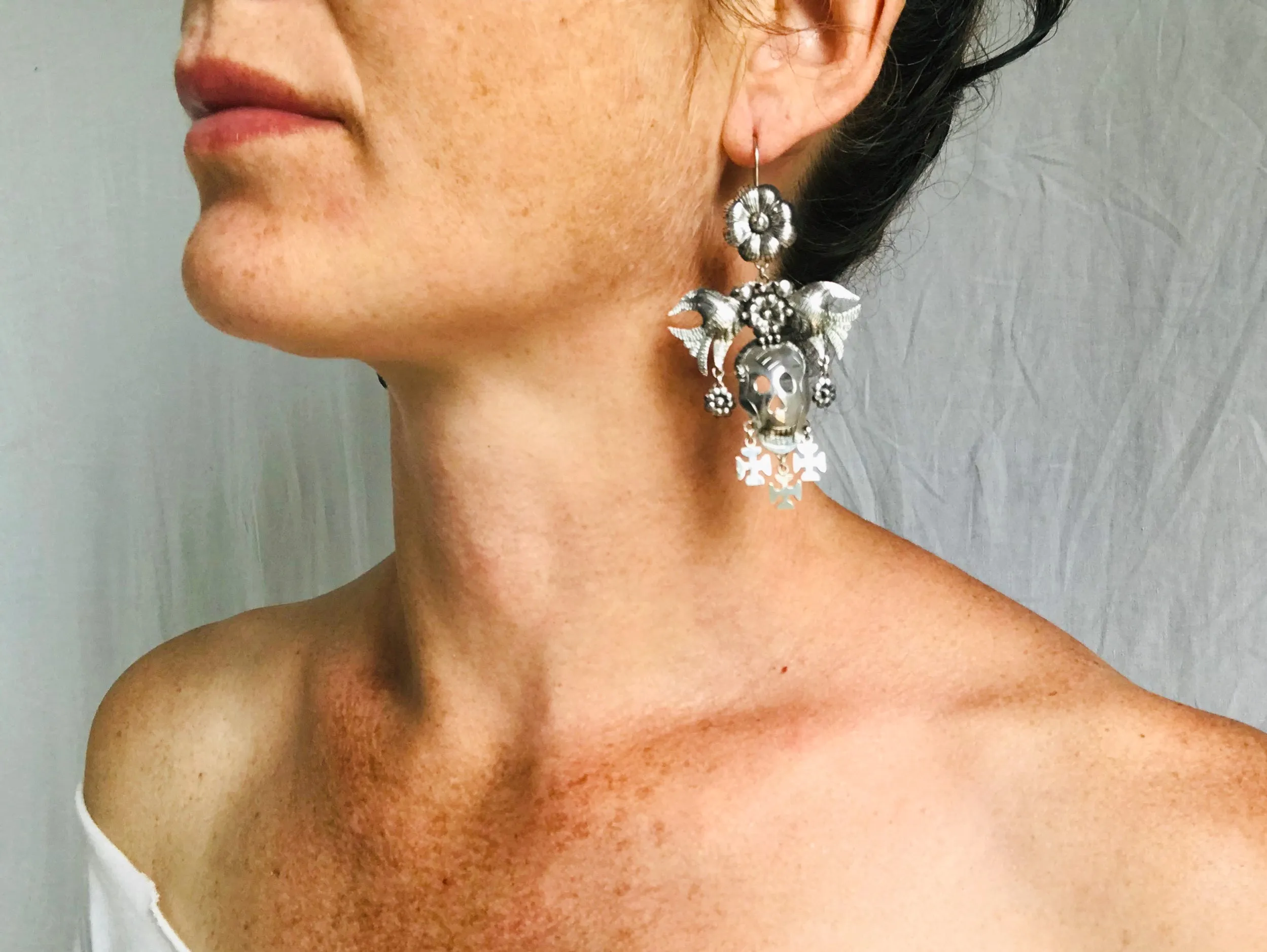 Taxco Calavera Earrings. Skull. Sterling. Mexico. Frida Kahlo