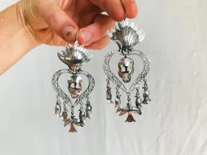 Taxco Calavera Sacred Heart Earrings. Skull. Sterling. Mexico. Frida Kahlo