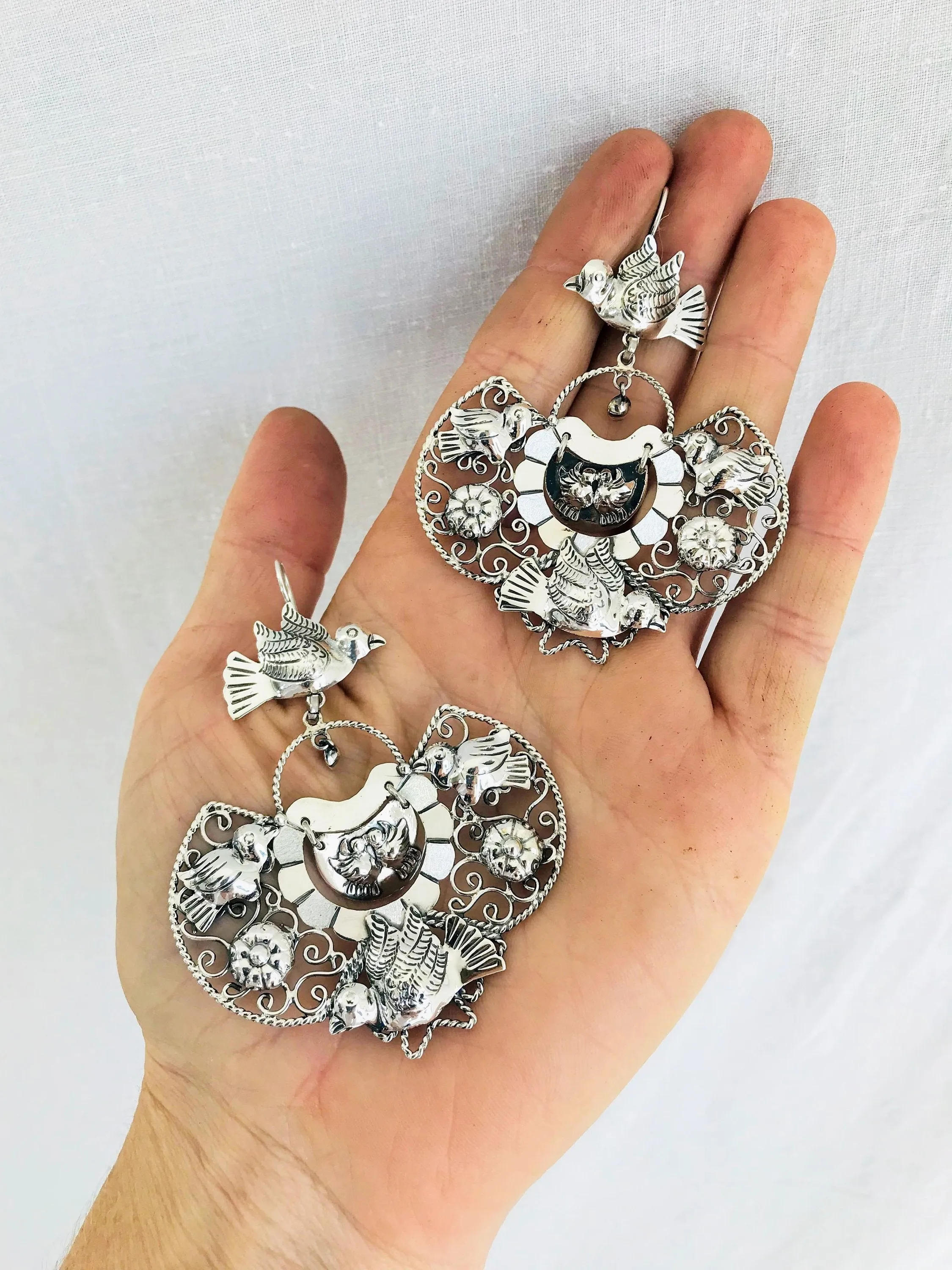 Taxco Filigree Earrings. Sterling Silver. Mexico. Frida Kahlo