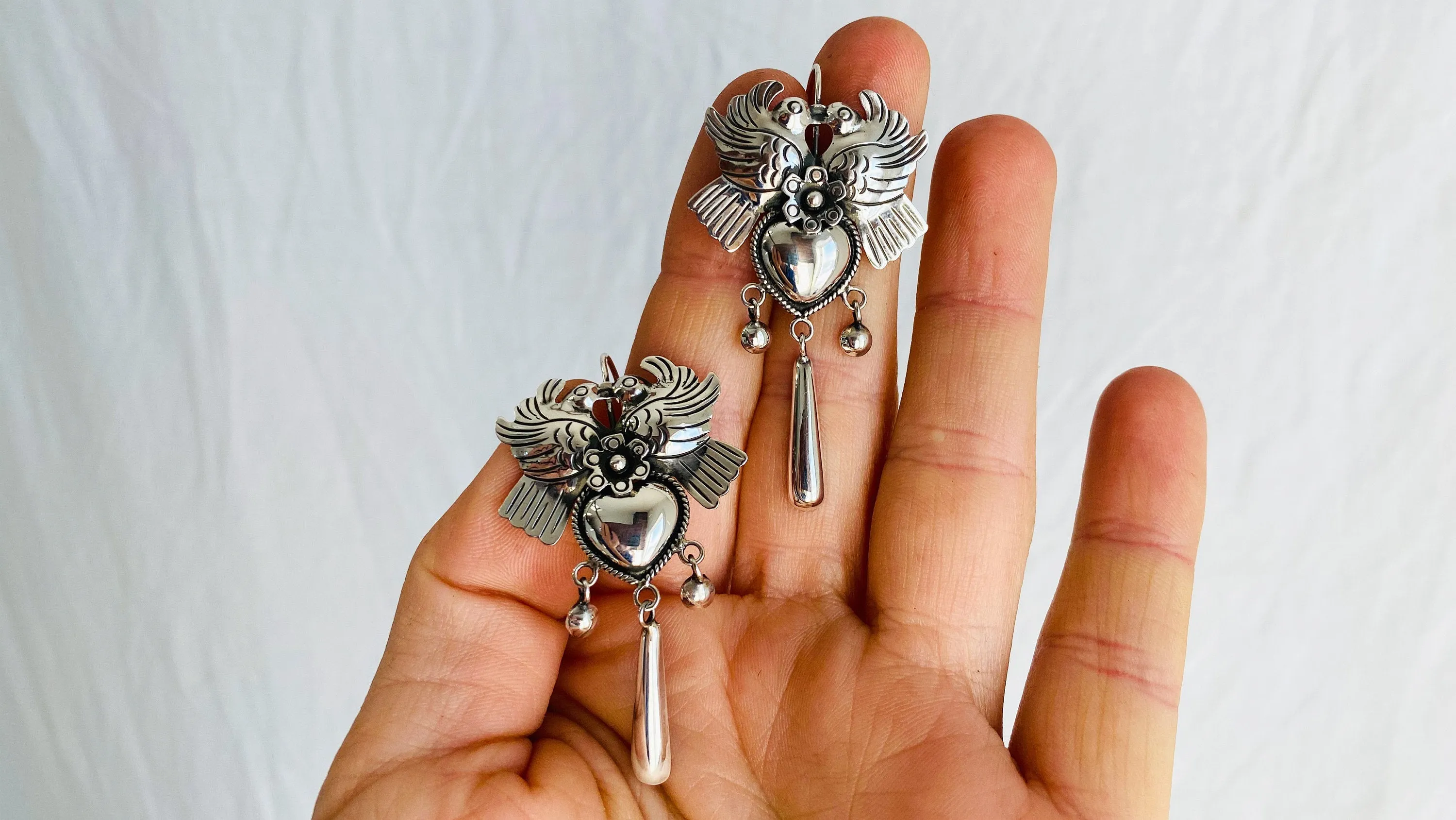 Taxco Love Bird Earrings. Sterling Silver. Mexico. Frida Kahlo