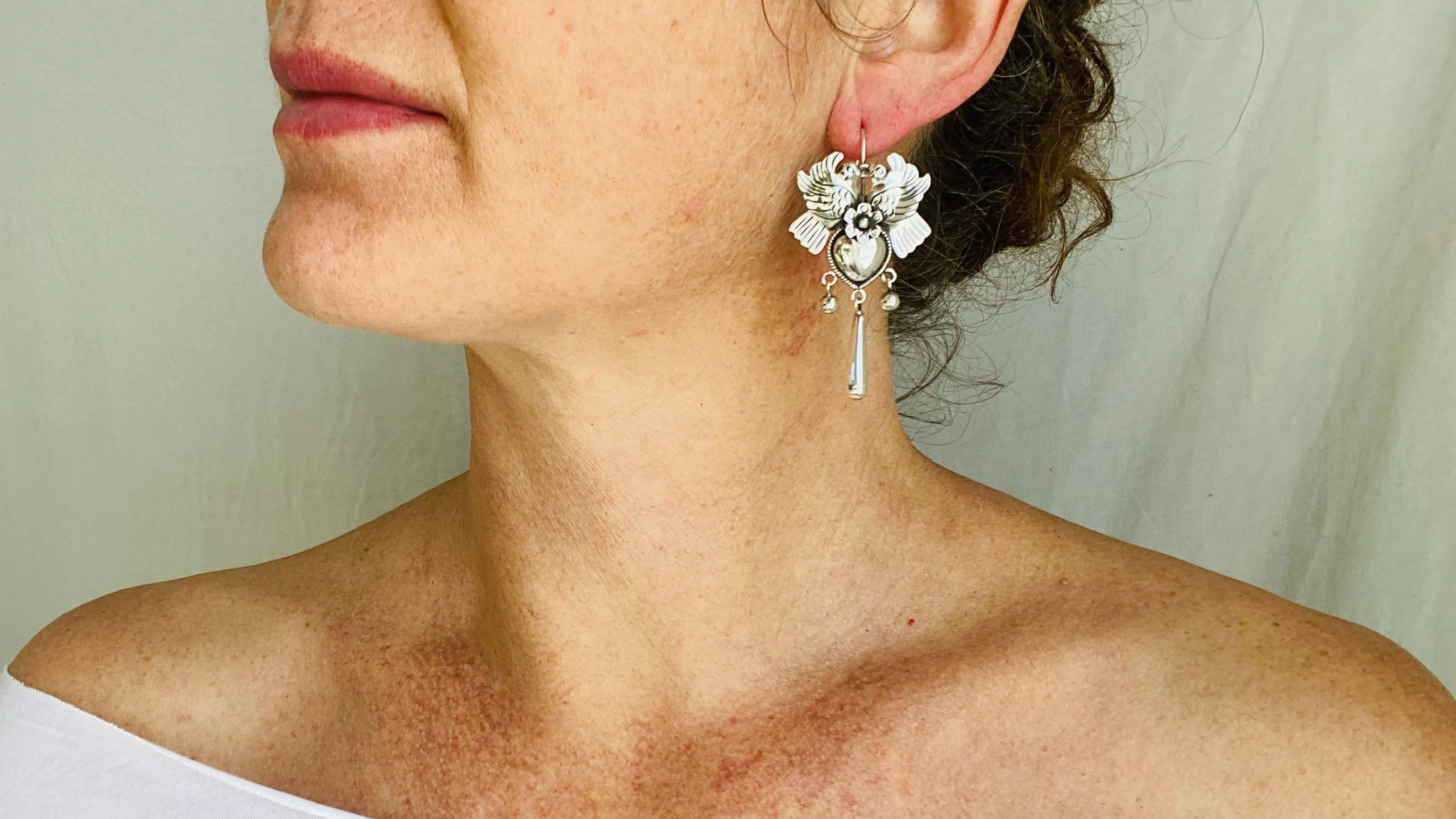 Taxco Love Bird Earrings. Sterling Silver. Mexico. Frida Kahlo