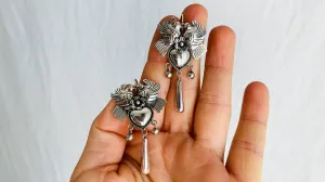 Taxco Love Bird Earrings. Sterling Silver. Mexico. Frida Kahlo