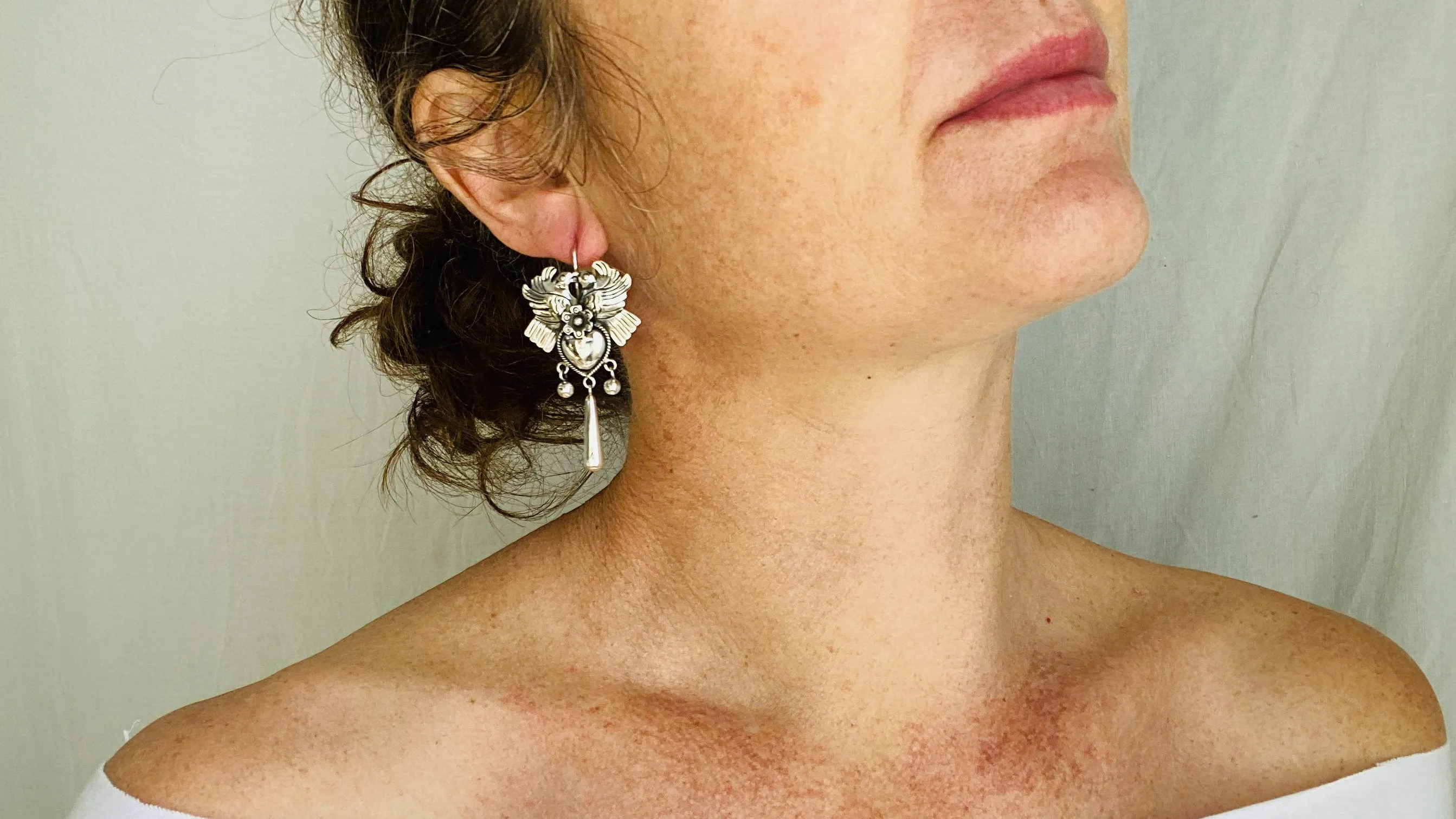 Taxco Love Bird Earrings. Sterling Silver. Mexico. Frida Kahlo