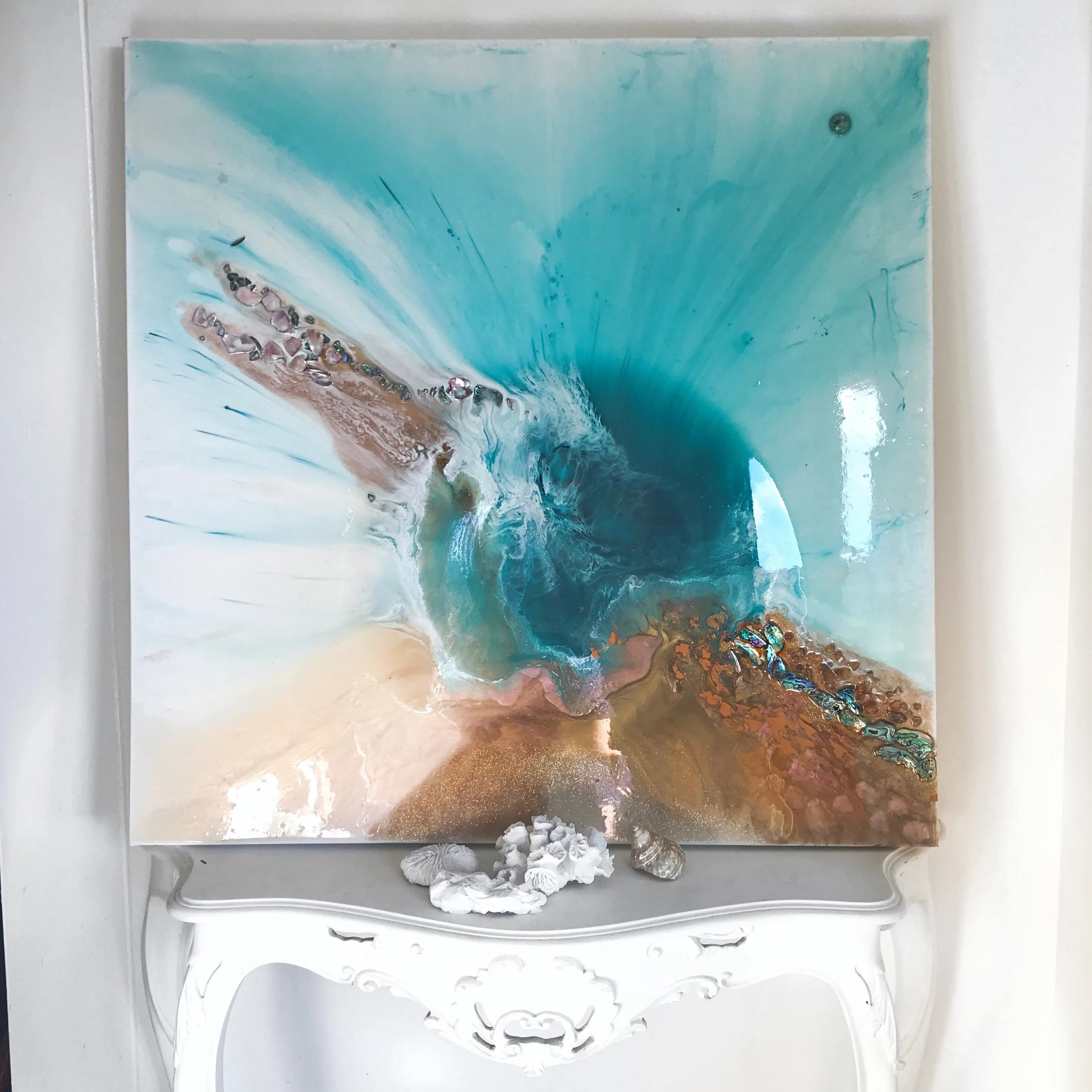 Teal Ocean Art. Aqua Bliss.  100x100cm