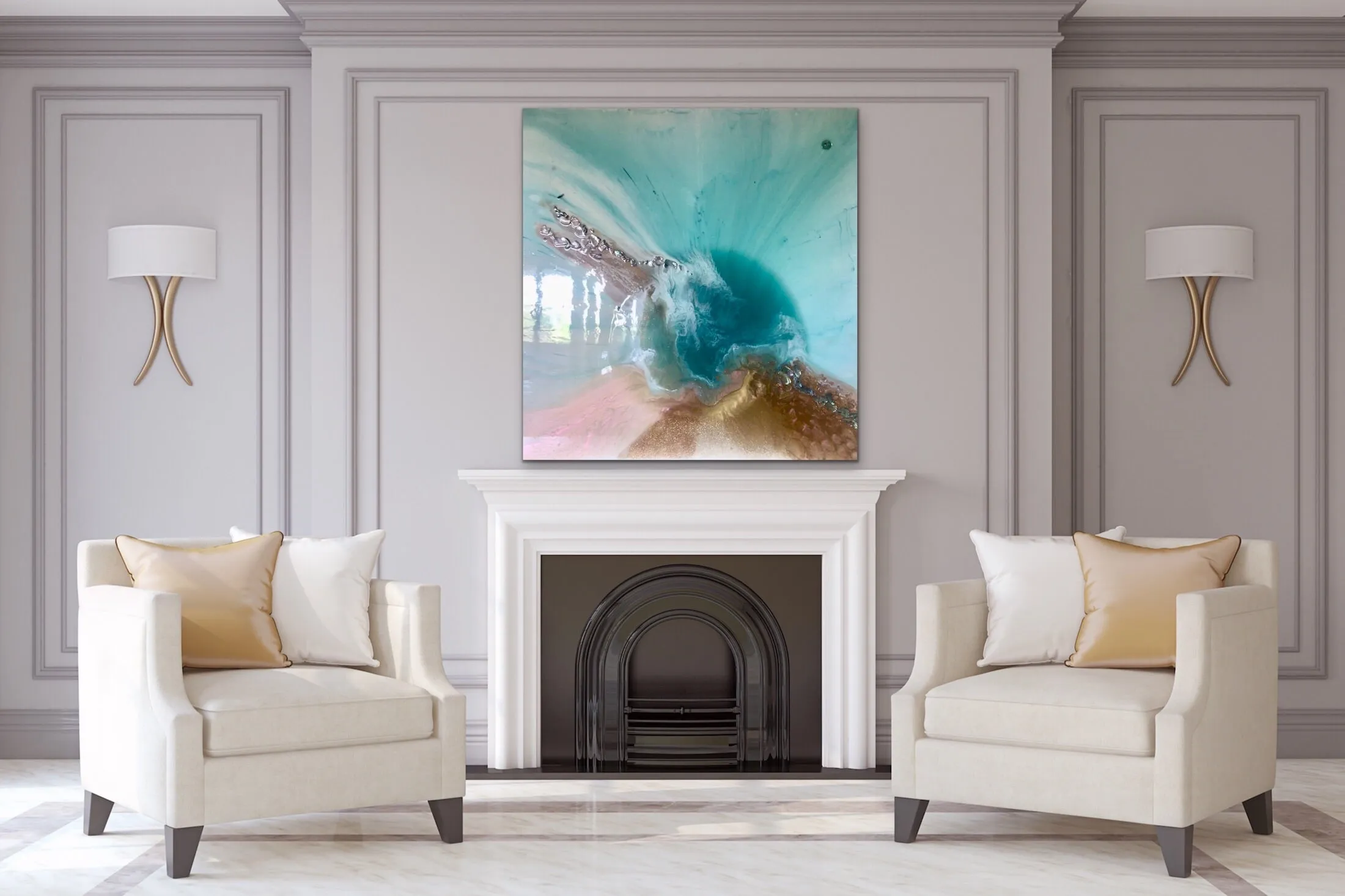 Teal Ocean Art. Aqua Bliss.  100x100cm