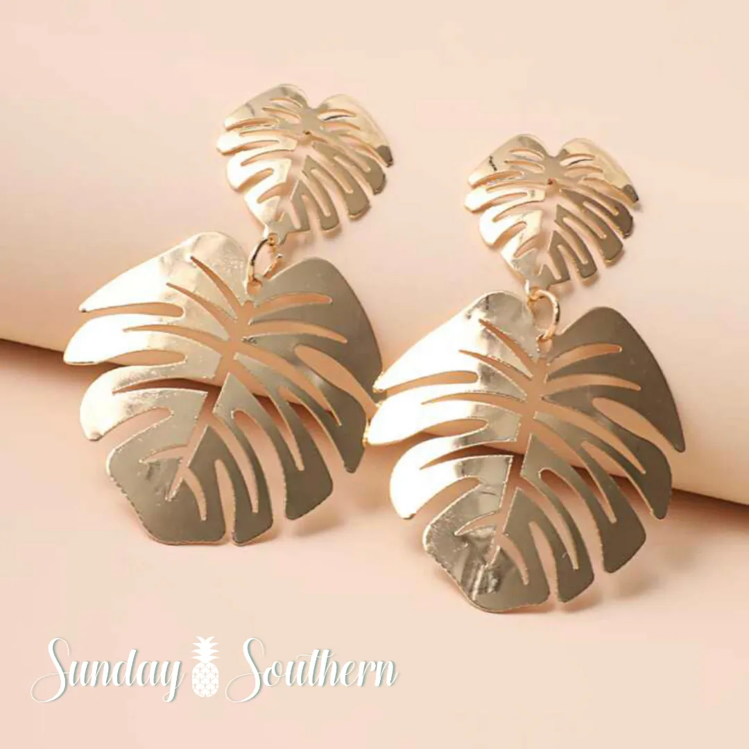 Theodora Gold Monsterra Palm Leaf Earrings