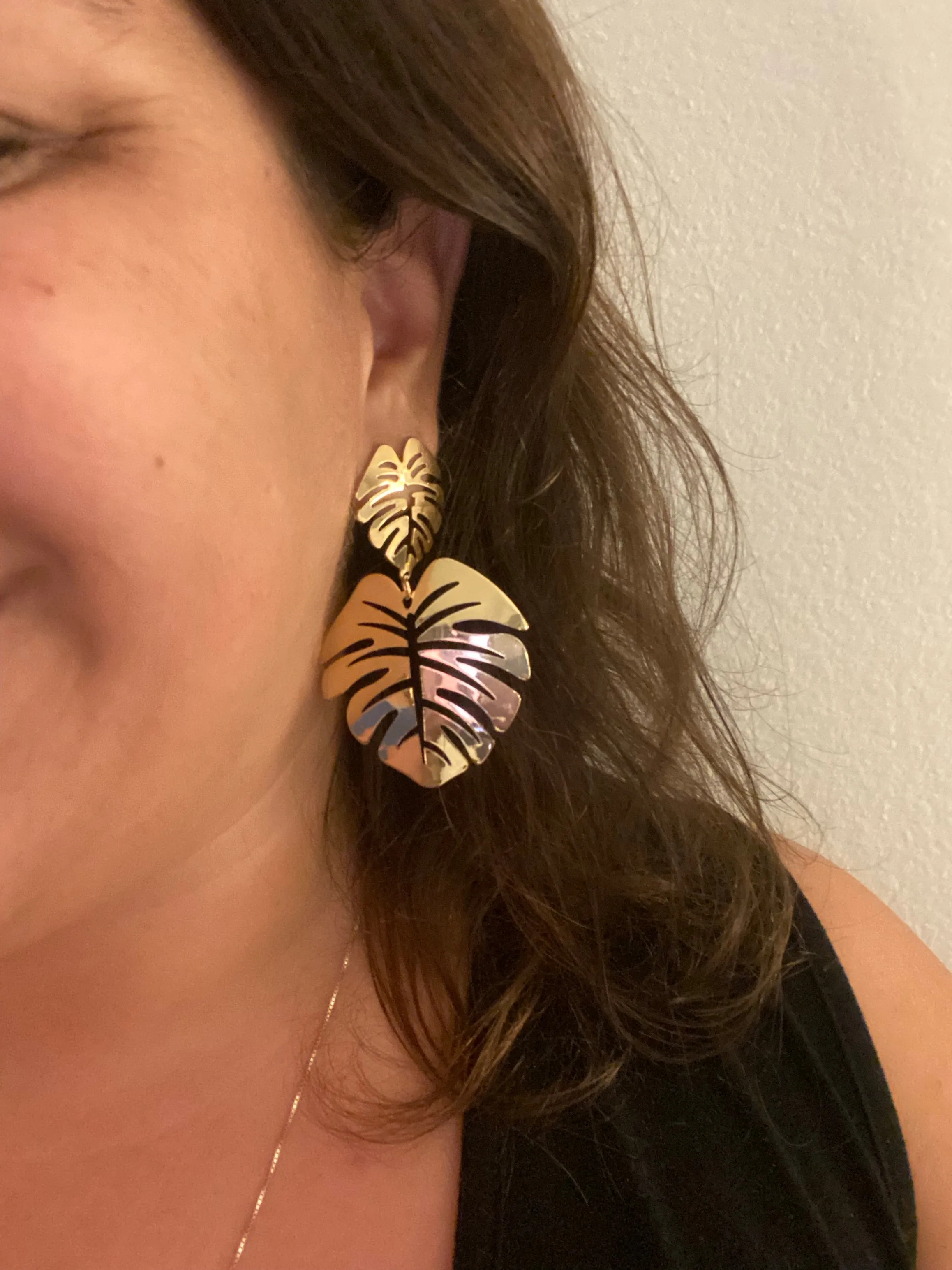 Theodora Gold Monsterra Palm Leaf Earrings