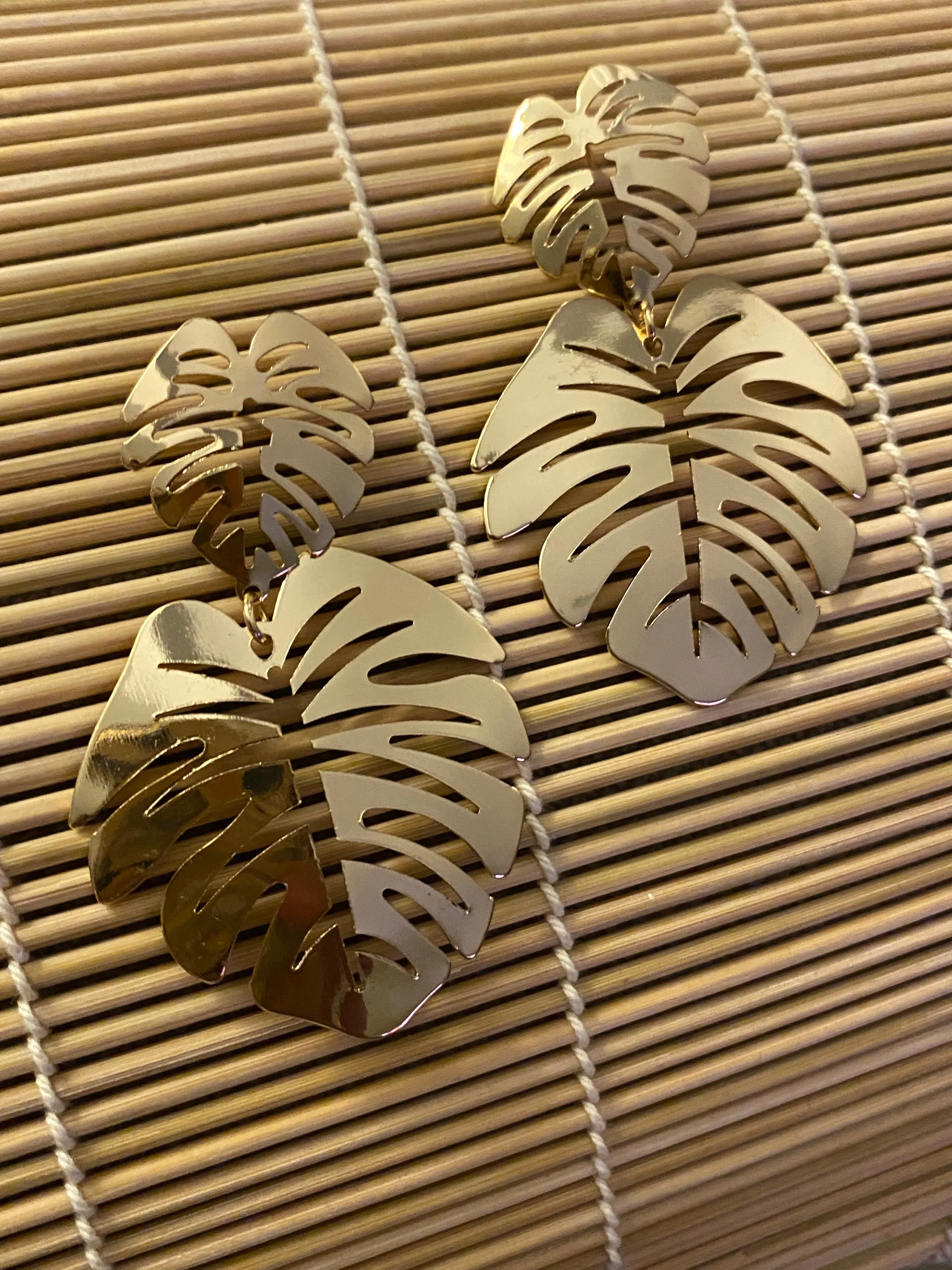 Theodora Gold Monsterra Palm Leaf Earrings