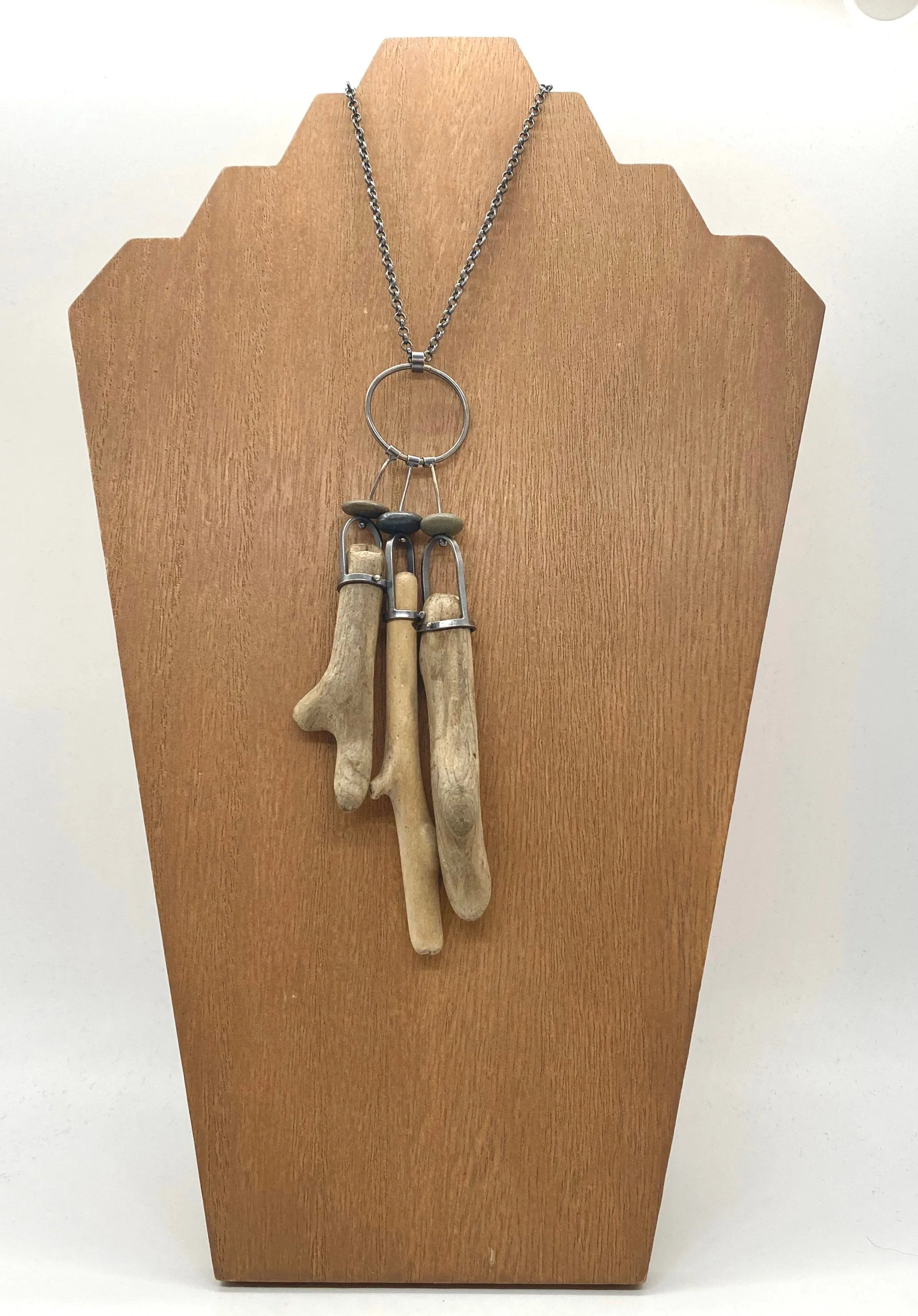 Three Stick Driftwood and Rock Necklace