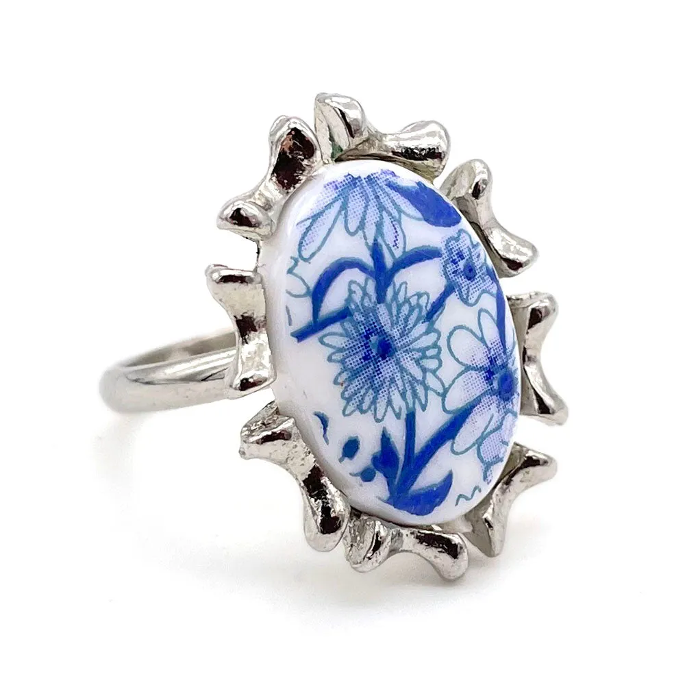 【USA輸入】ヴィンテージ VOGUE シノワズリ ブルー フラワー リング/Vintage VOGUE Chinoiserie Blue Flower Ring