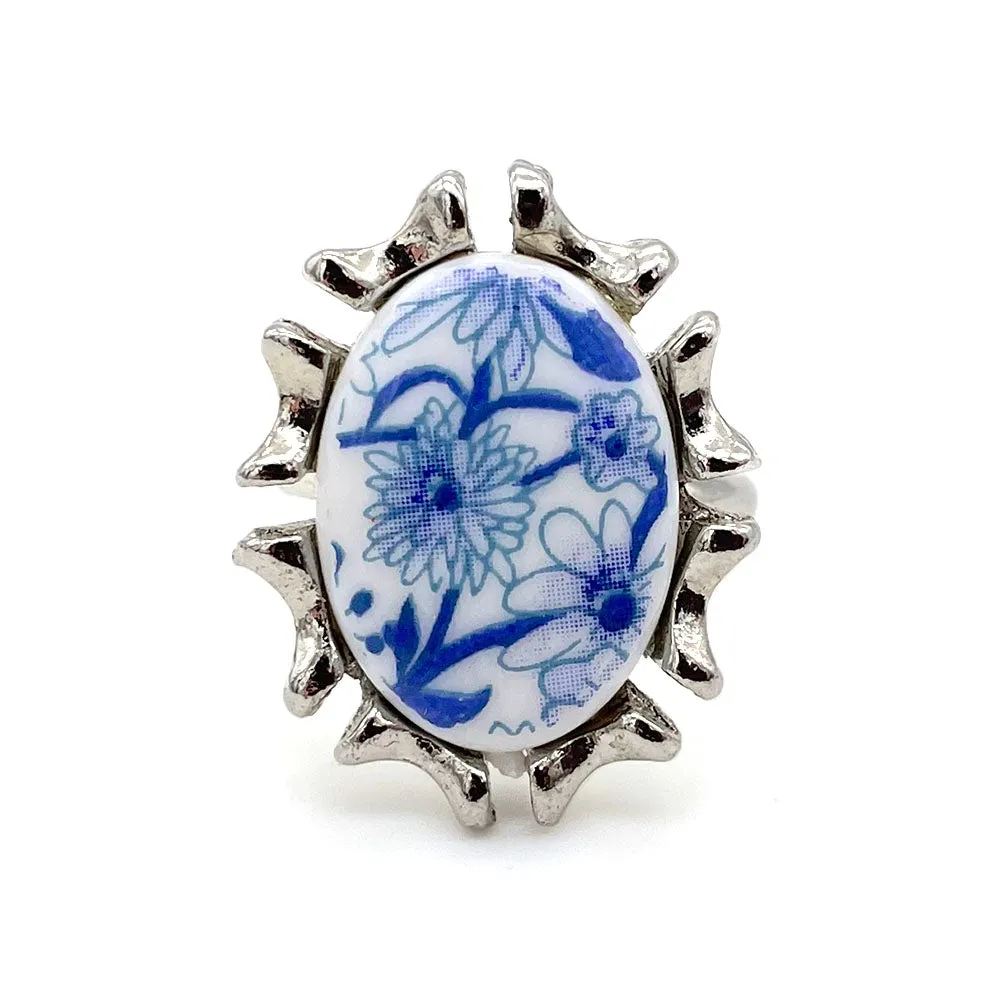 【USA輸入】ヴィンテージ VOGUE シノワズリ ブルー フラワー リング/Vintage VOGUE Chinoiserie Blue Flower Ring