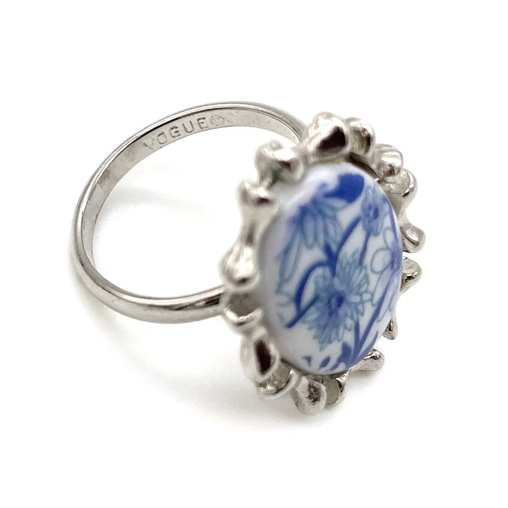 【USA輸入】ヴィンテージ VOGUE シノワズリ ブルー フラワー リング/Vintage VOGUE Chinoiserie Blue Flower Ring