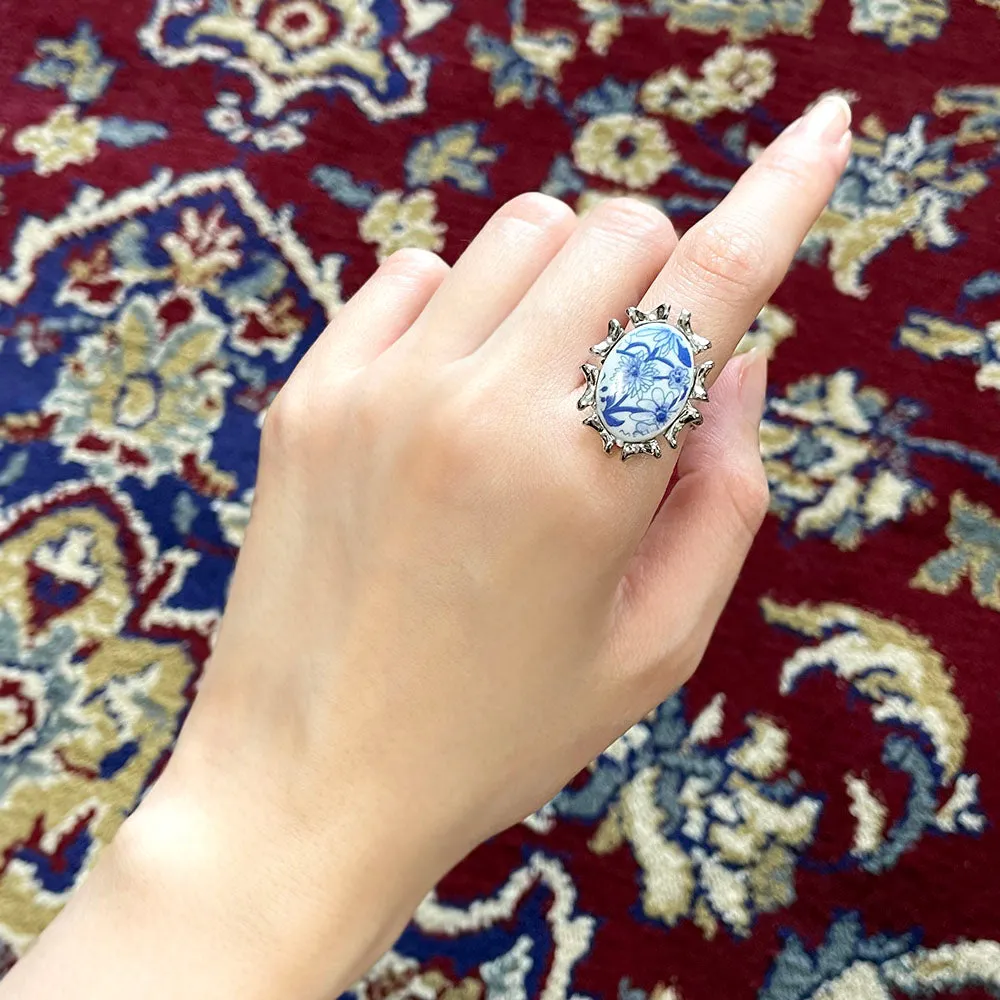 【USA輸入】ヴィンテージ VOGUE シノワズリ ブルー フラワー リング/Vintage VOGUE Chinoiserie Blue Flower Ring