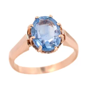 Victorian 14k Oval Ceylon Sapphire Ring 3.34ctw