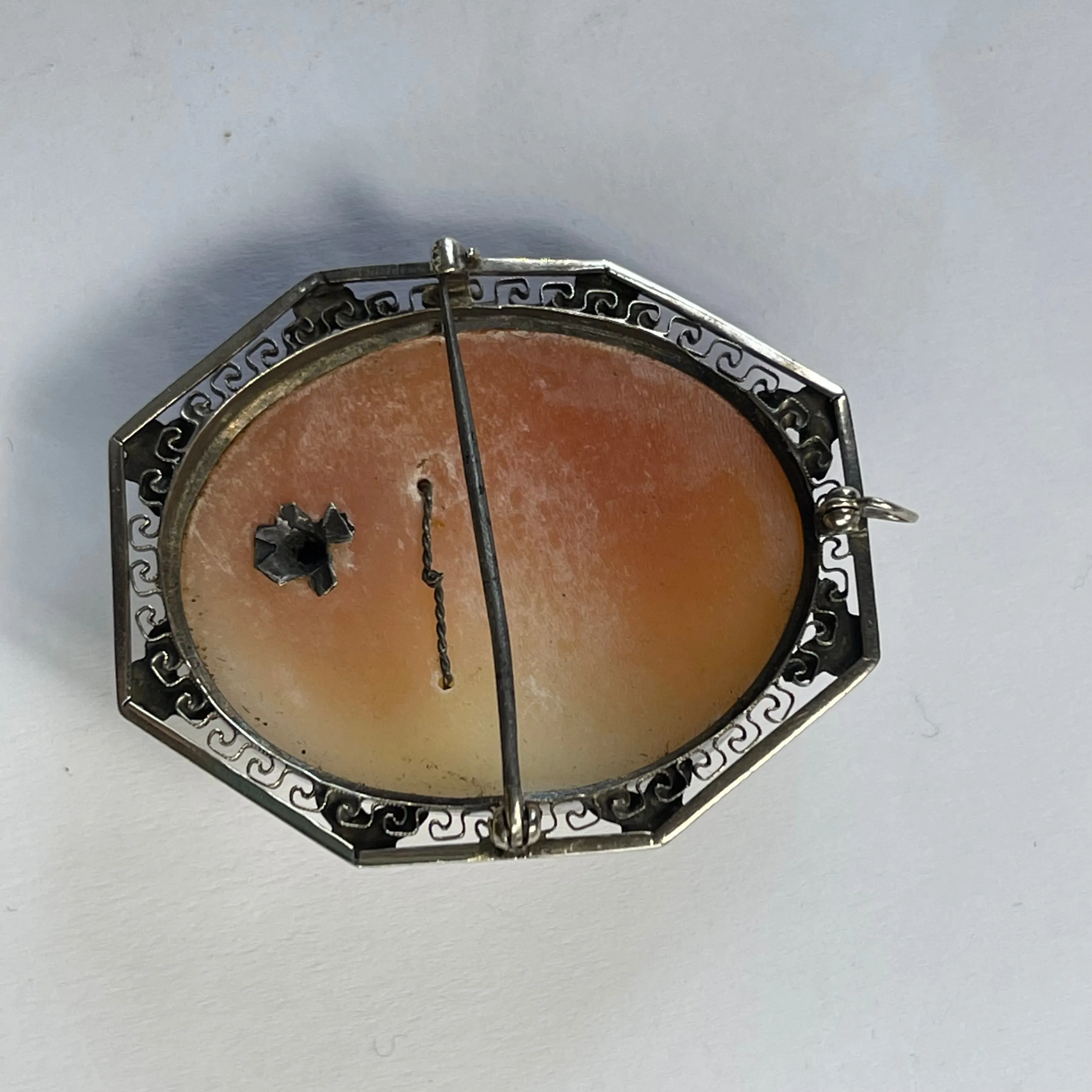 Victorian Cameo Pendant or Brooch with Large Carved Carnelian Shell Lady with Diamond Necklace.