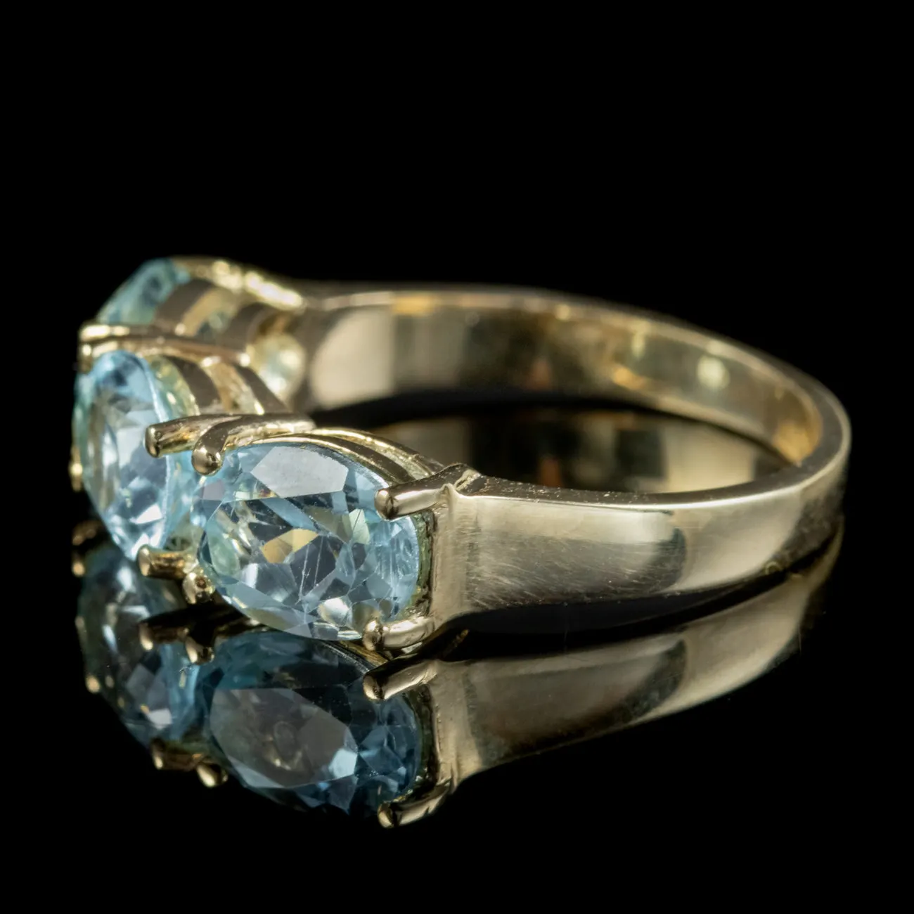 Victorian Style Blue Topaz Trilogy Ring 9ct Gold 3ct Of Topaz