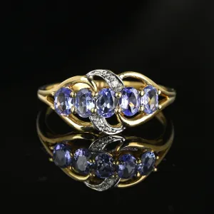 Vintage 14K Gold Diamond Five Stone Tanzanite Ring
