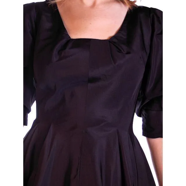 Vintage Black Silk Cocktail Dress Blums-Vogue 1950S MCM  Small Fab Sleeves 36-26-Free