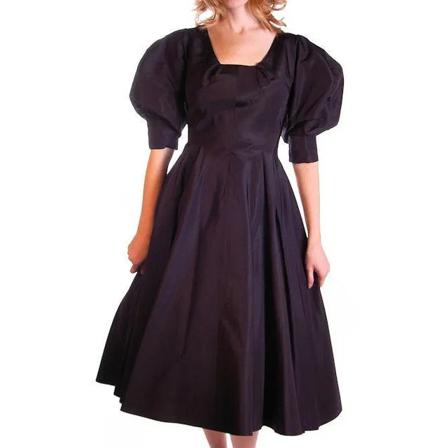 Vintage Black Silk Cocktail Dress Blums-Vogue 1950S MCM  Small Fab Sleeves 36-26-Free