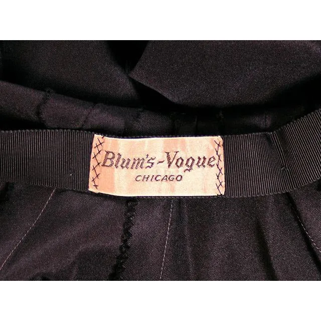 Vintage Black Silk Cocktail Dress Blums-Vogue 1950S MCM  Small Fab Sleeves 36-26-Free