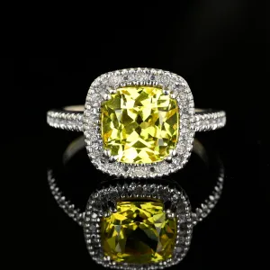 Vintage Diamond Halo Lemon Quartz Ring in White Gold