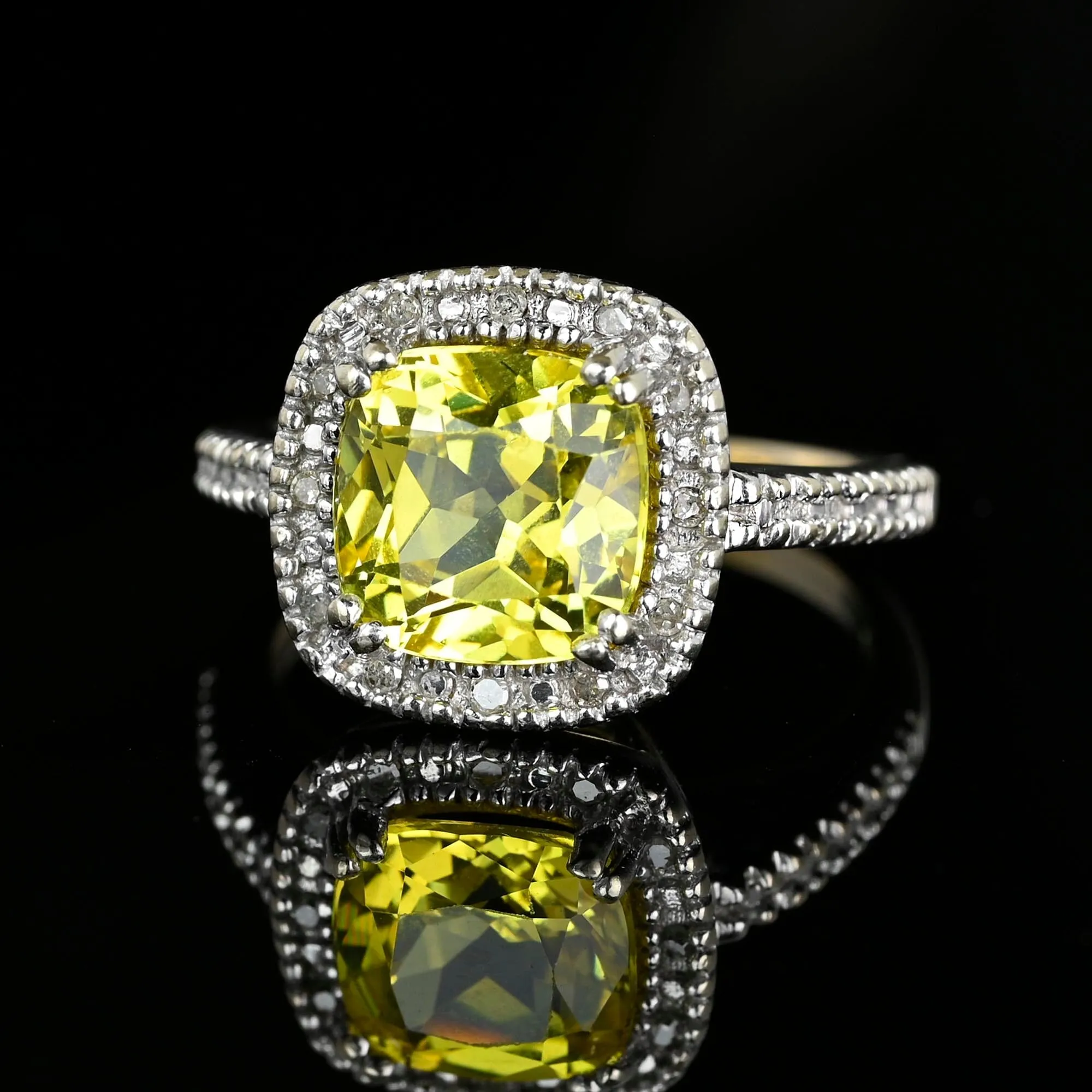 Vintage Diamond Halo Lemon Quartz Ring in White Gold