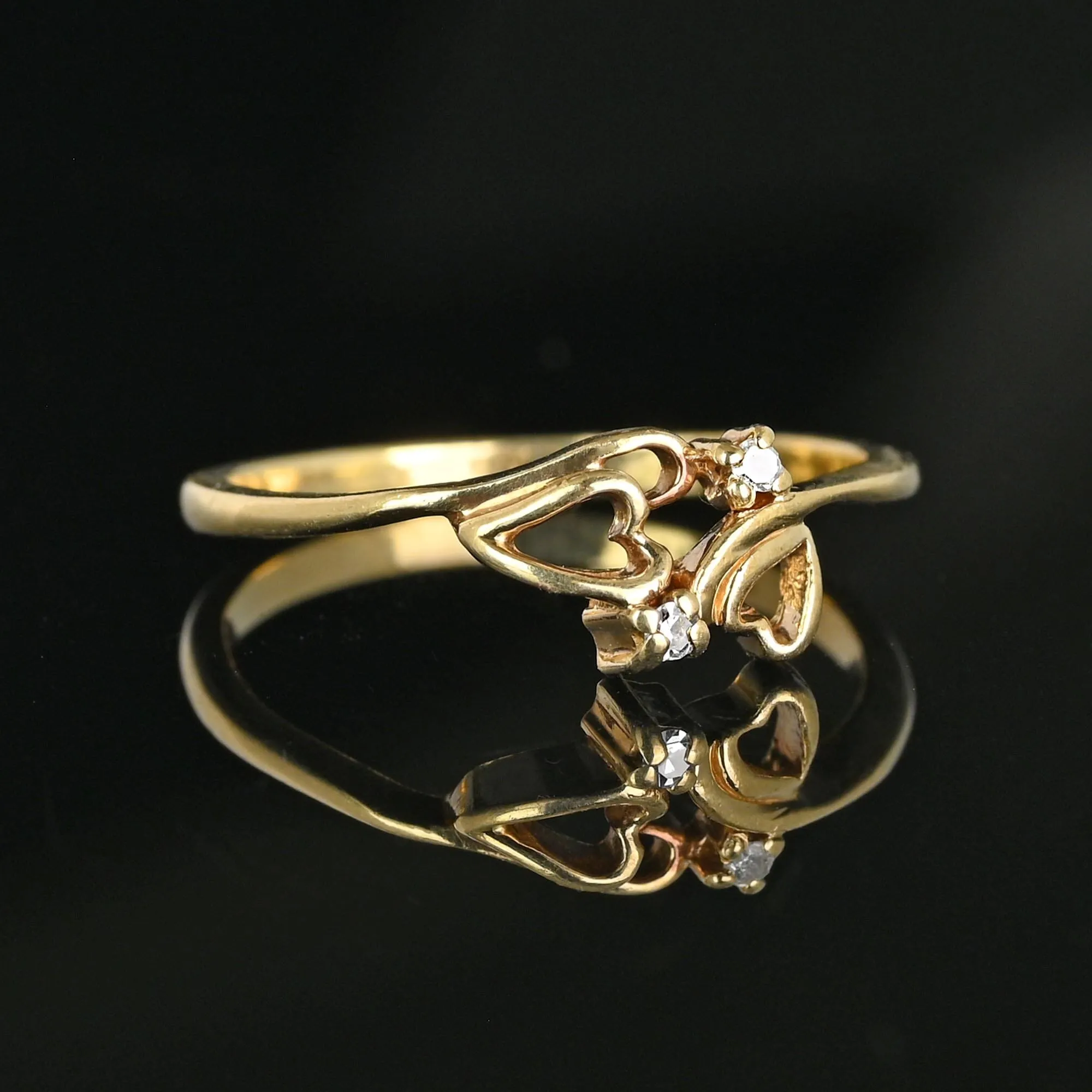 Vintage Gold Bypass Double Heart Diamond Ring
