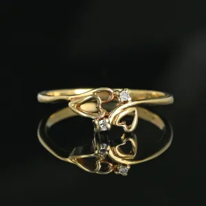 Vintage Gold Bypass Double Heart Diamond Ring