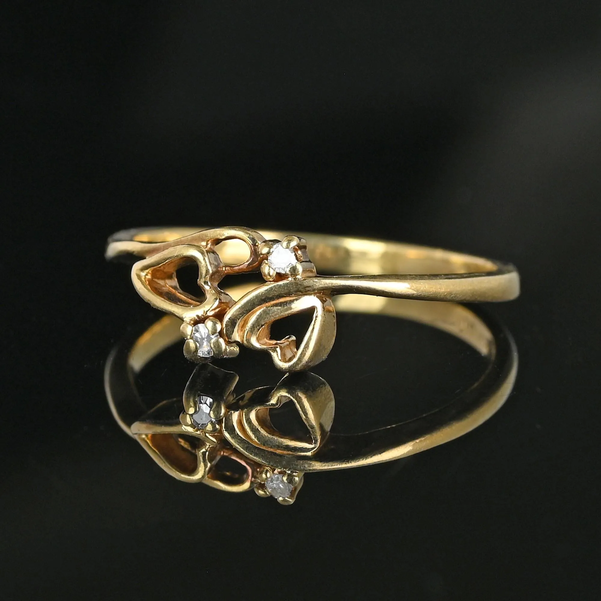 Vintage Gold Bypass Double Heart Diamond Ring