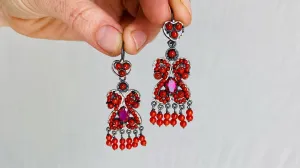 Vintage Oaxacan Filigree Earrings. Coral Sterling & Silver. Mexico.