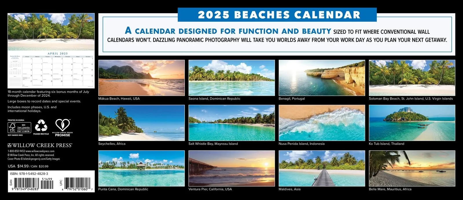 Willow Creek Beaches 2025 Panoramic Wall Calendar