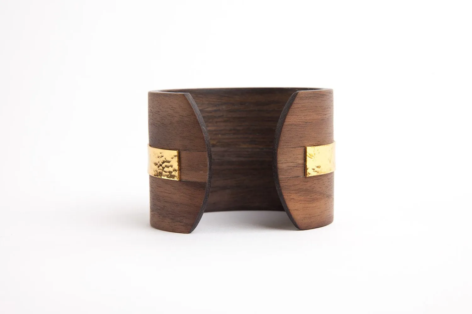 Wooden Bangle with 24K Gold & Coral