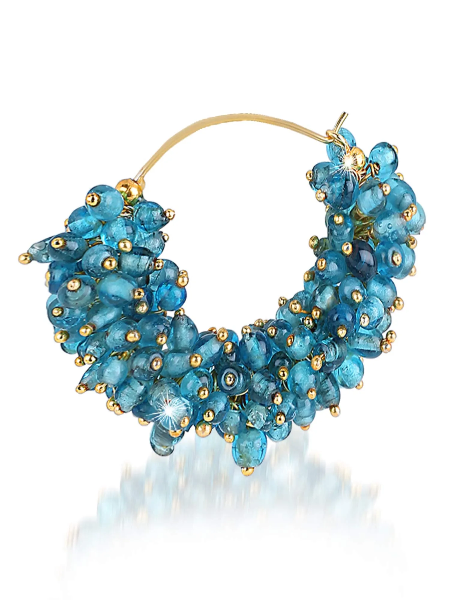 Yellow Chimes Blue Beads Traditional Hoops Earrings for Women and Girls